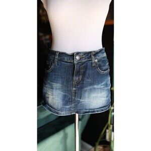 Machine Y2K Mirco Mini Skirt Womens Medium Denim Wash